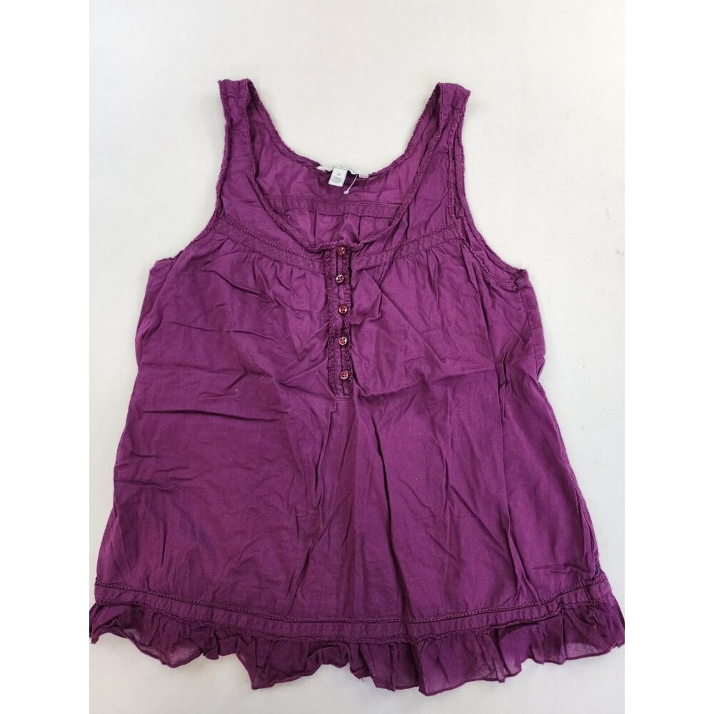 American Eagle Outfitters Tank Top Women 12 ruffle Hem Scoop Neck Budgundy